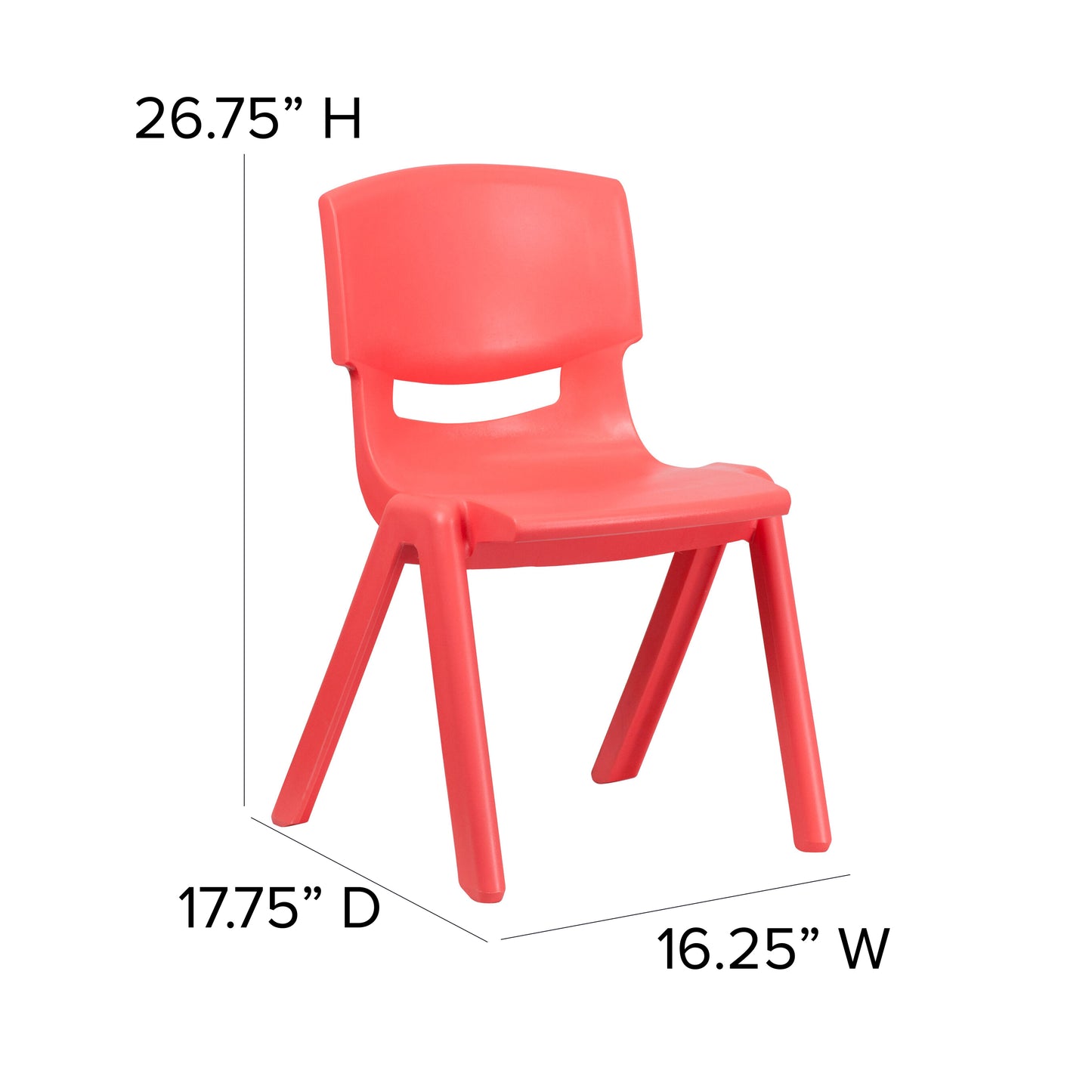 Whitney 2 Pack Red Plastic Stackable School Chair with 15.5" Seat Height Red