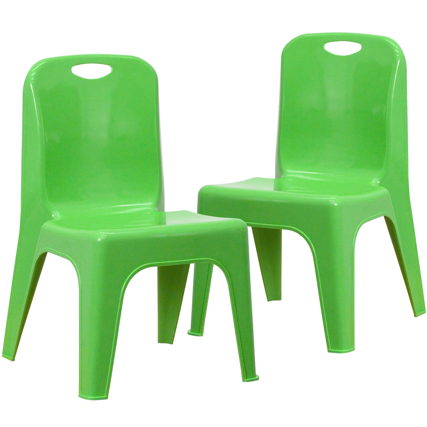 Whitney 2 Pack Green Plastic Stackable School Chair with Carrying Handle and 11" Seat Height Green