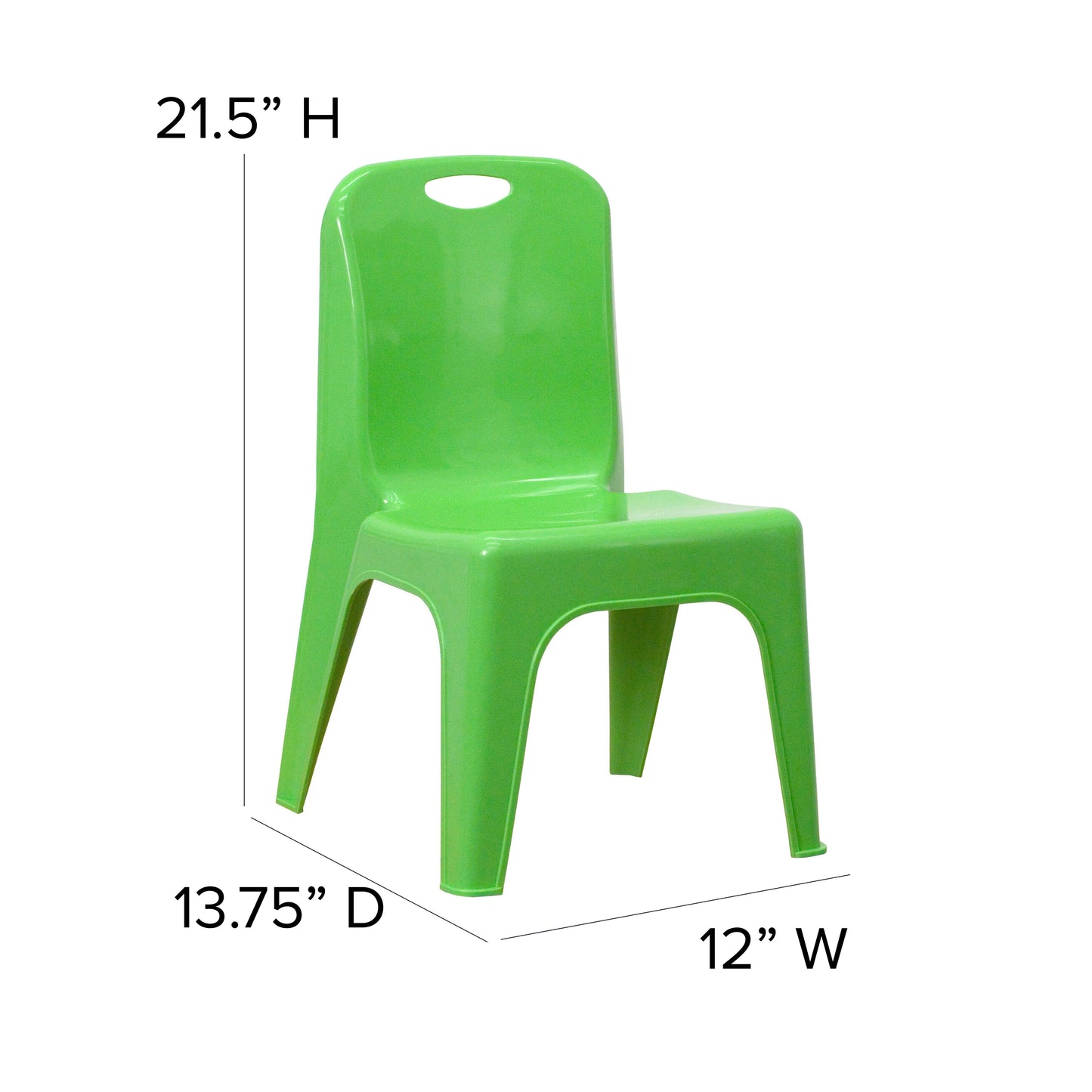 Whitney 2 Pack Green Plastic Stackable School Chair with Carrying Handle and 11" Seat Height Green