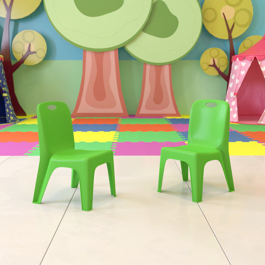 Whitney 2 Pack Green Plastic Stackable School Chair with Carrying Handle and 11" Seat Height Green 2-YU-YCX-011-GREEN-GG