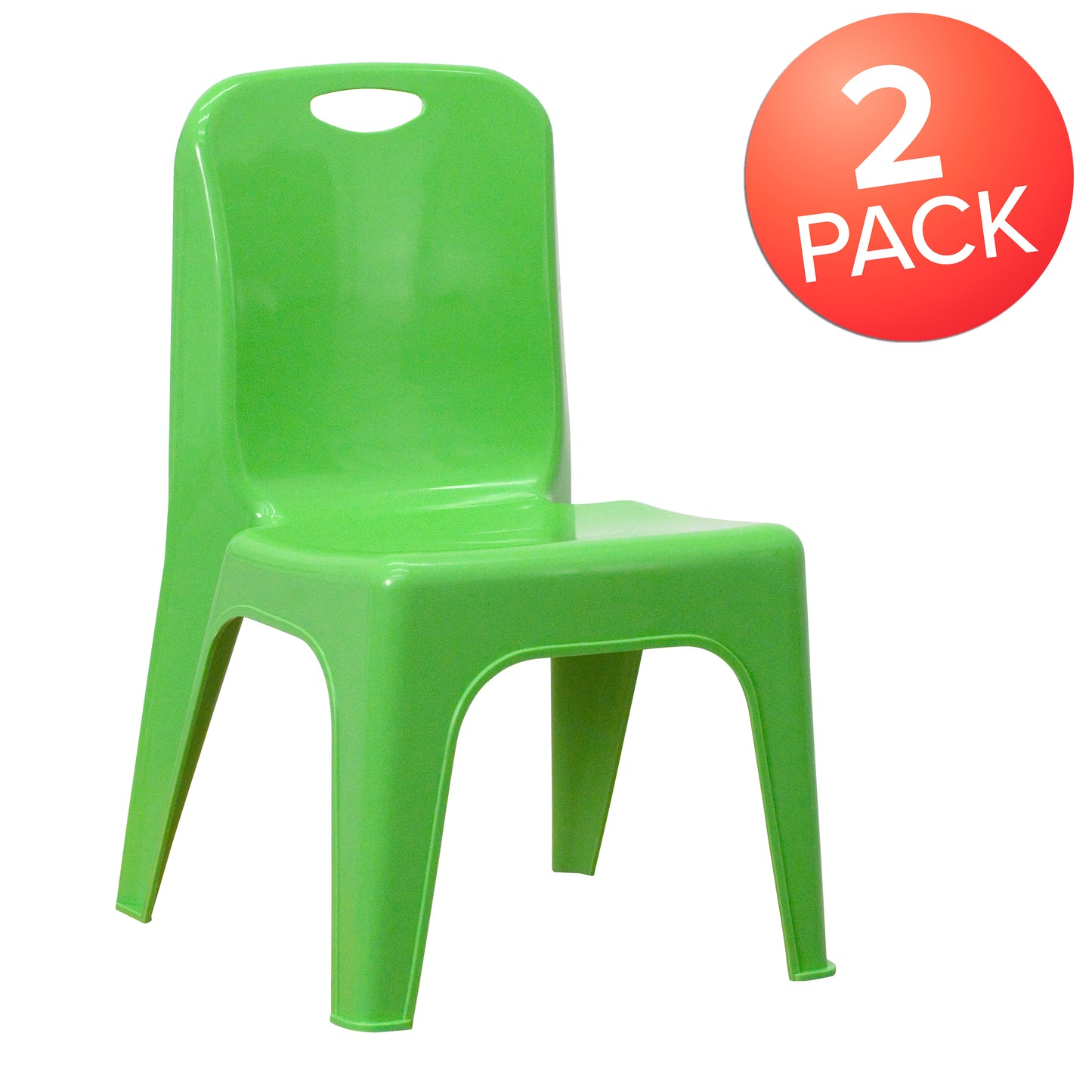 Whitney 2 Pack Green Plastic Stackable School Chair with Carrying Handle and 11" Seat Height Green