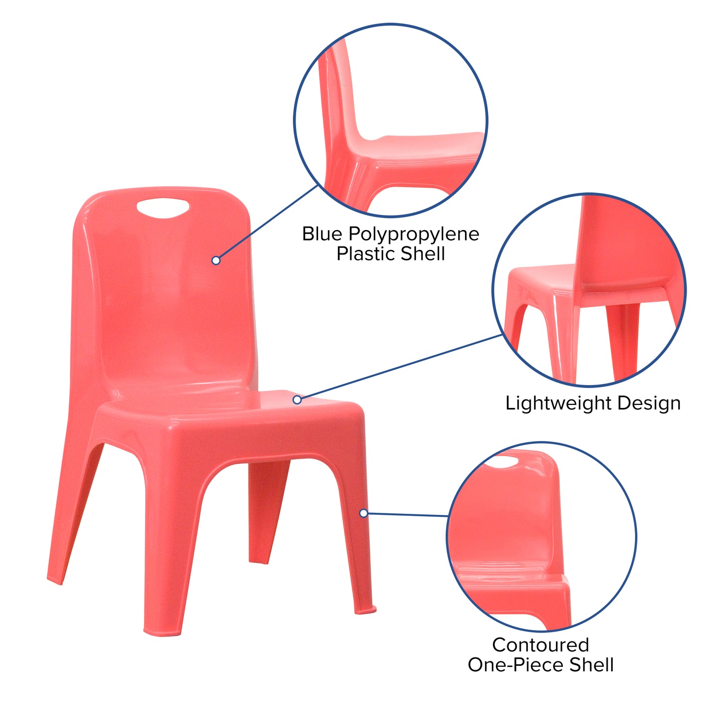 Whitney 2 Pack Red Plastic Stackable School Chair with Carrying Handle and 11" Seat Height Red