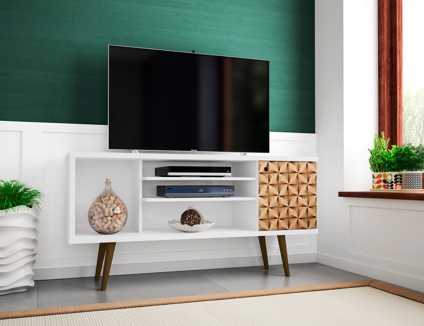 Liberty Mid-Century Modern 53" TV Stand in Natural and White 200AMC67