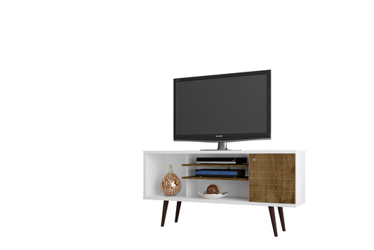 Liberty Mid-Century Modern 53" TV Stand in White and Rustic Brown 200AMC69