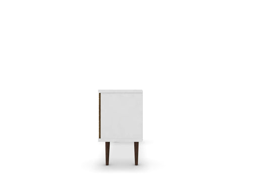Manhattan Comfort Liberty 53.14" Mid-Century Modern TV Stand with 5 Shelves and 1 Door in White and Rustic Brown with Solid Wood Legs 200AMC69