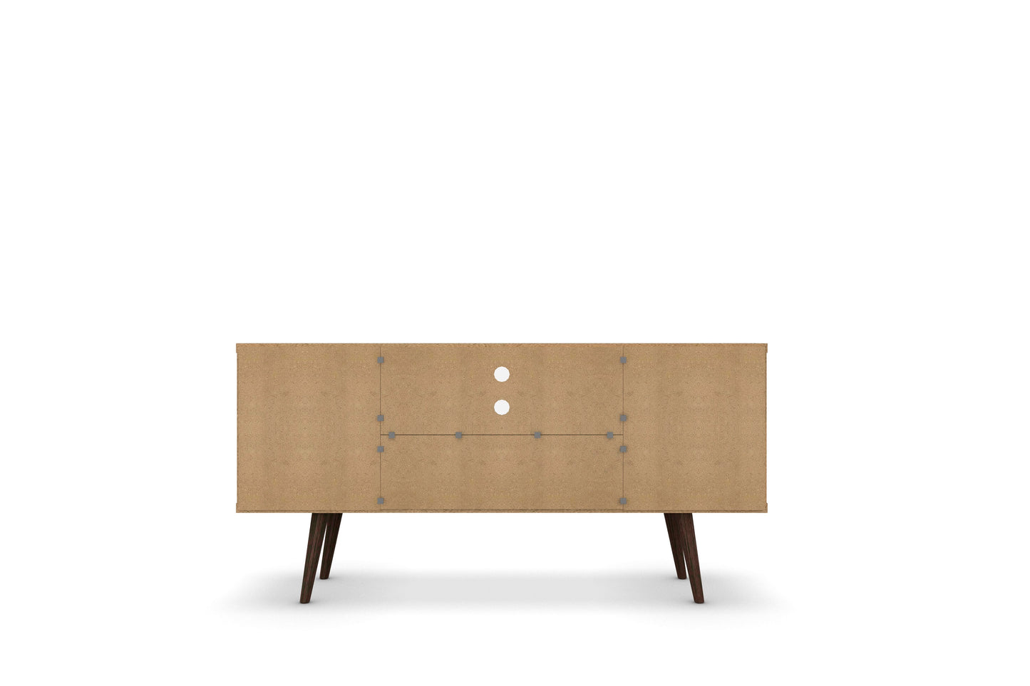Manhattan Comfort Liberty 53.14" Mid-Century Modern TV Stand with 5 Shelves and 1 Door in White and Rustic Brown with Solid Wood Legs 200AMC69