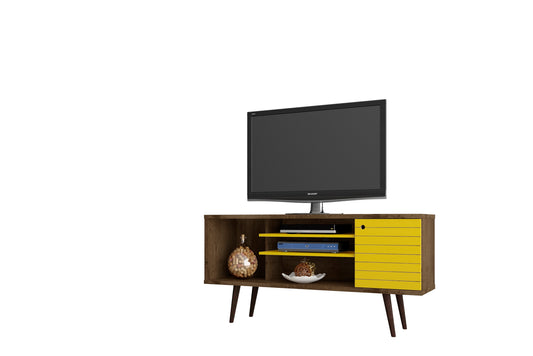 Liberty Mid-Century Modern 53" TV Stand in Rustic Brown and Yellow 200AMC94
