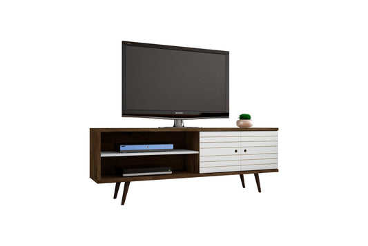 Liberty Mid-Century Modern 63" TV Stand in Rustic Brown and White 201AMC96