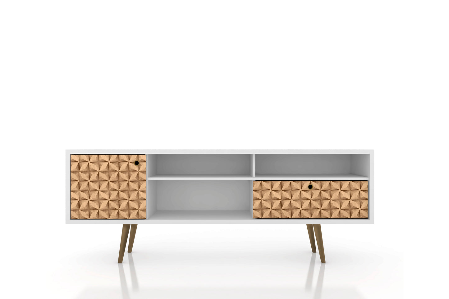 Manhattan Comfort Liberty 70.86" Mid-Century Modern TV Stand with 4 Shelving Spaces and 1 Drawer in White and 3D Brown Prints 202AMC67