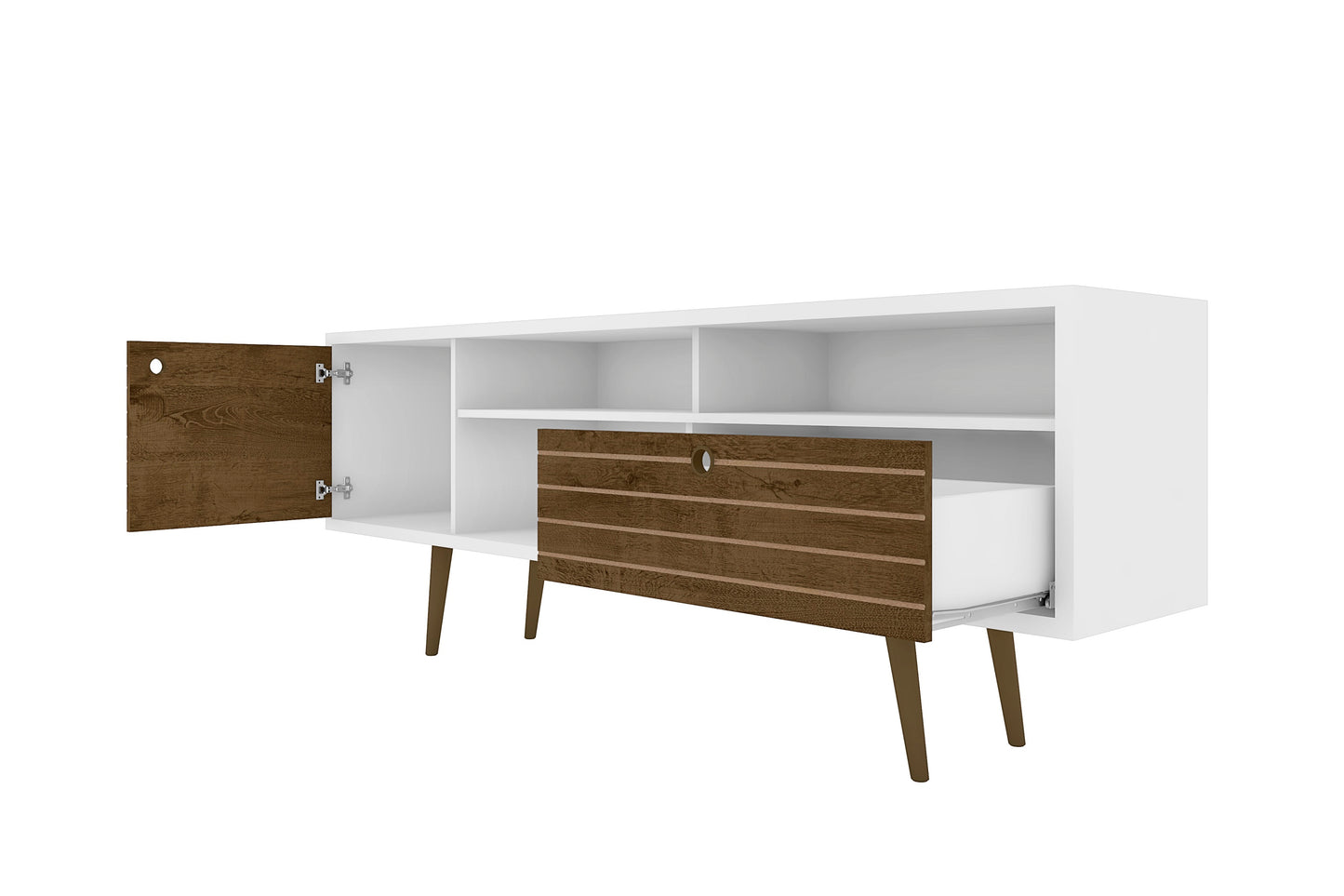 Liberty Mid-Century Modern 71" TV Stand in White and Rustic Brown 202AMC69