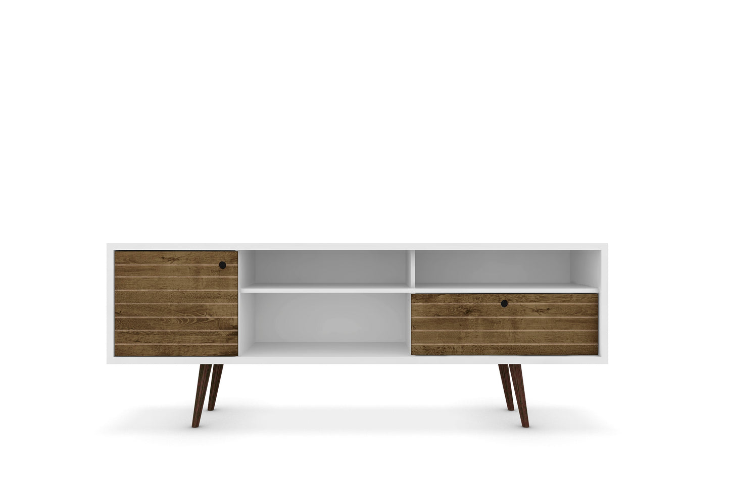 Liberty Mid-Century Modern 71" TV Stand in White and Rustic Brown 202AMC69