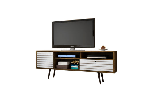 Liberty Mid-Century Modern 71" TV Stand in Rustic Brown and White 202AMC96
