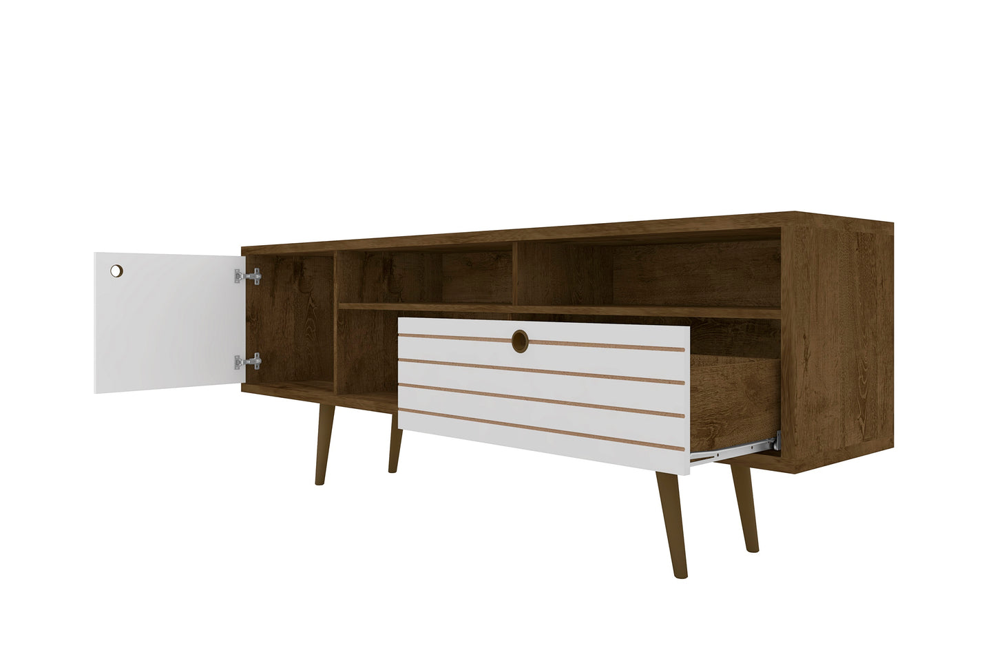 Liberty Mid-Century Modern 71" TV Stand in Rustic Brown and White 202AMC96