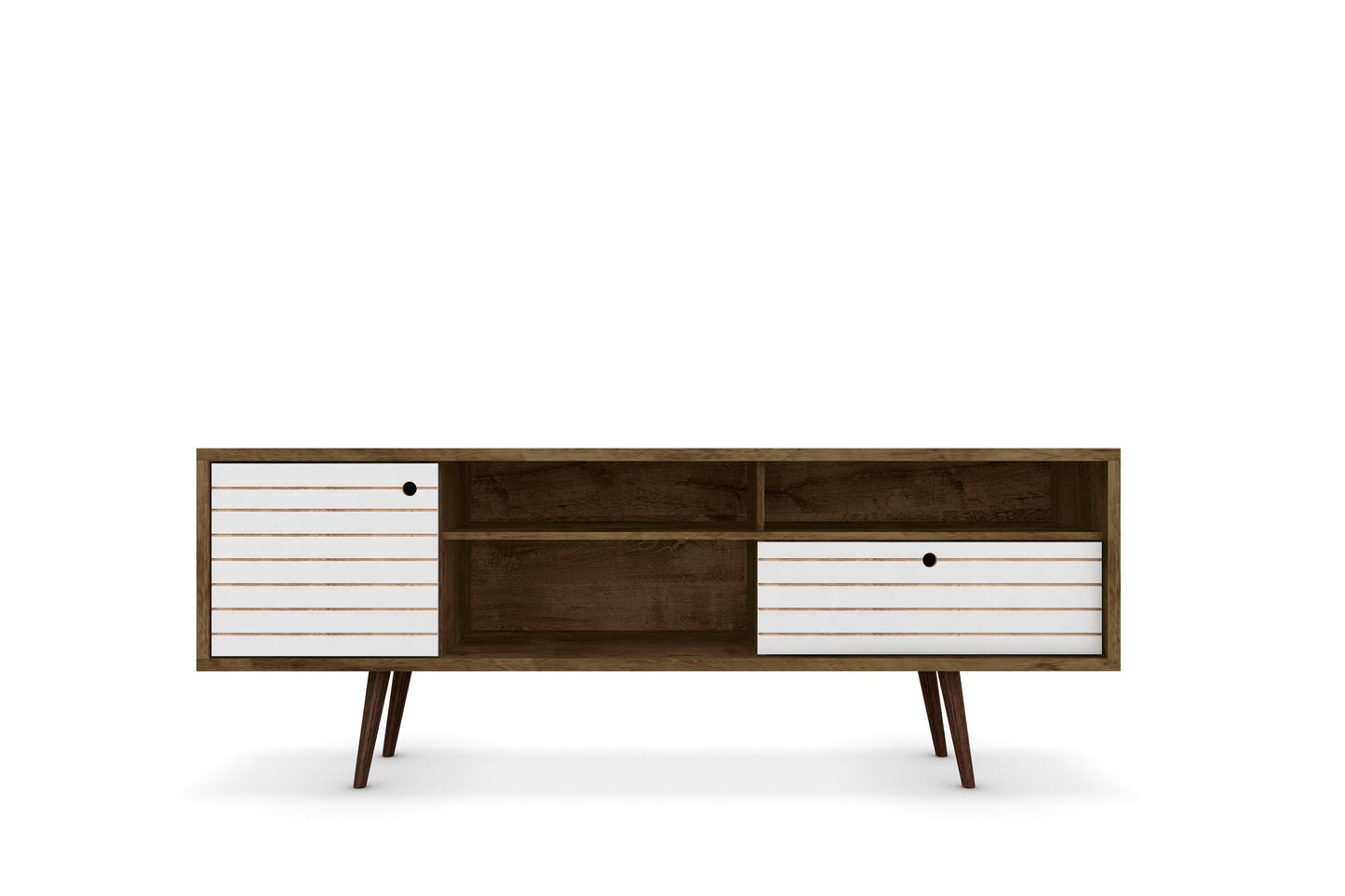 Liberty Mid-Century Modern 71" TV Stand in Rustic Brown and White 202AMC96