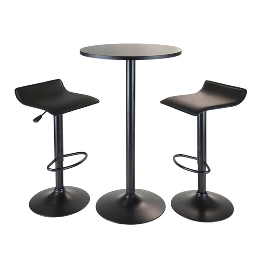 Obsidian 3-Pc Round Pub Table and Adjustable Swivel Stools, Black