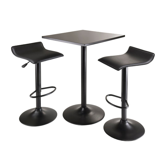 Obsidian 3-Pc Square Pub Table and Adjustable Swivel Stools, Black