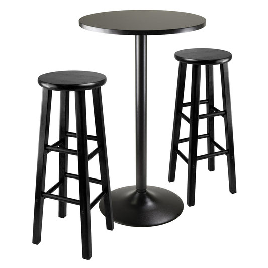 Obsidian 3-Pc Round Pub Table and Round Seat Bar Stools, Black