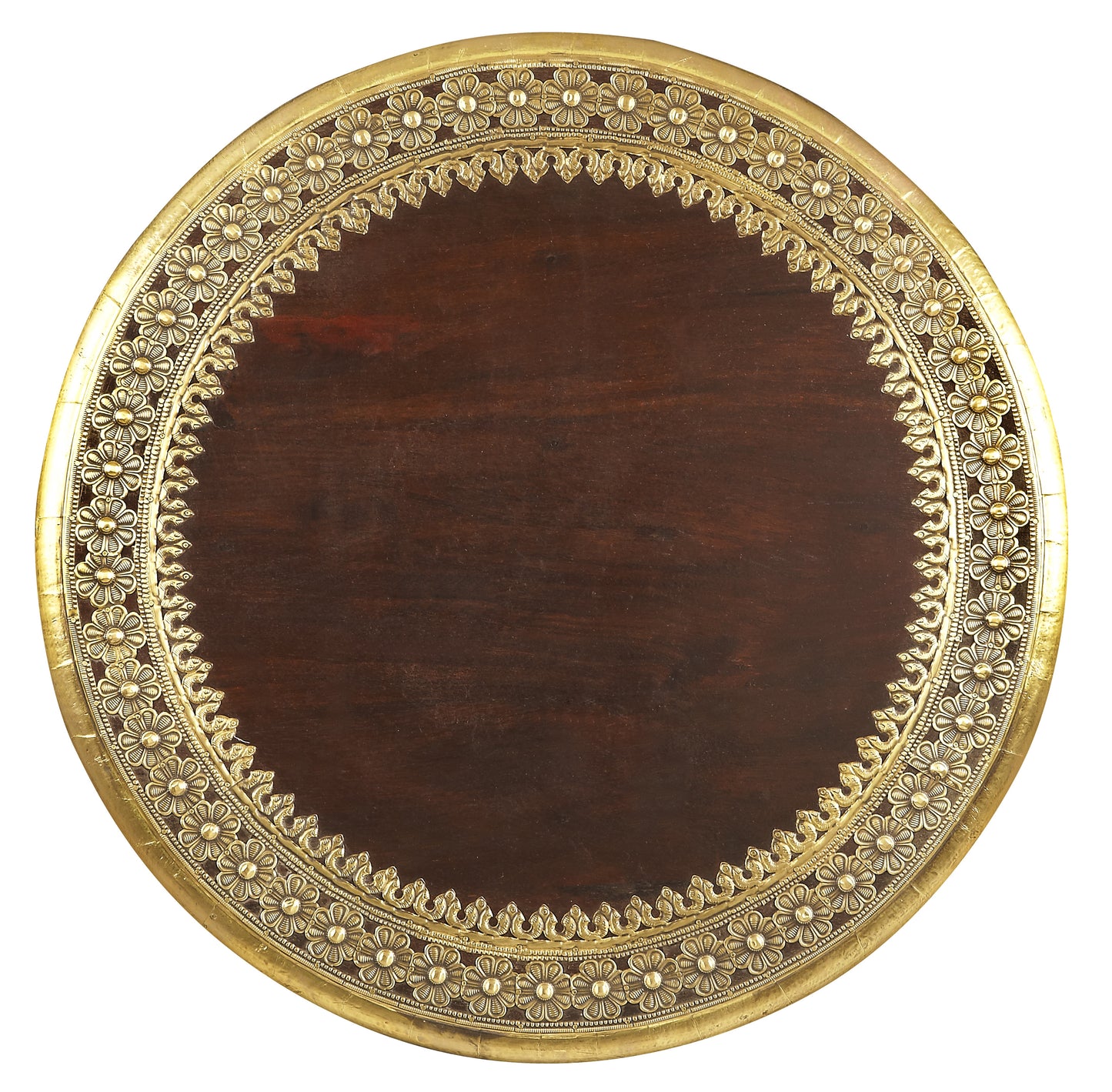 Butler Specialty Company Ranthore 20 in. W Round Wood and Brass Foil Decorative Side Table with Lower Open Shelf, Dark Brown