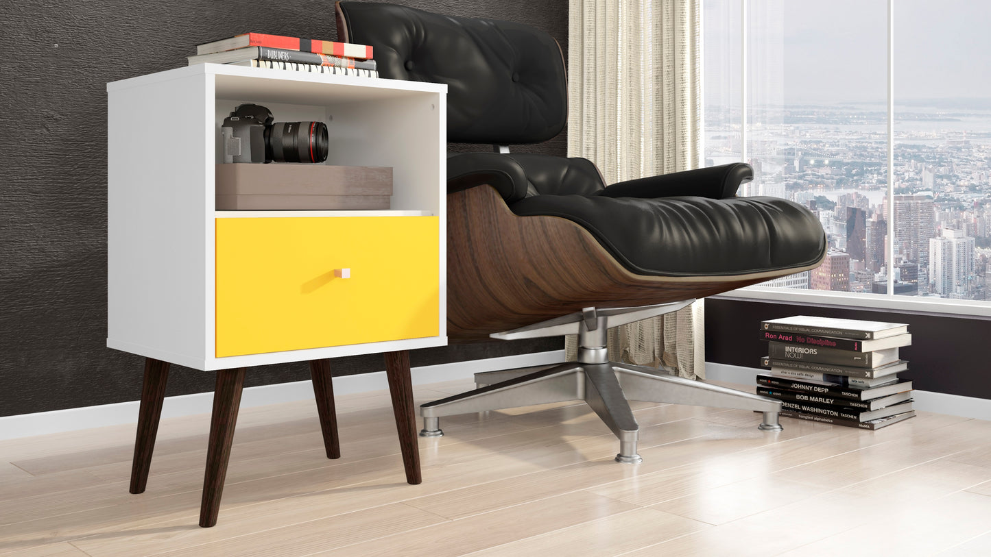 Liberty Mid-Century Modern 18" Nightstand in White and Yellow (1-Drawer) 203AMC63