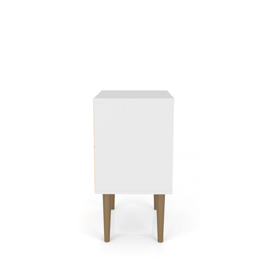 Manhattan Comfort Liberty Mid-Century Modern Nightstand 1.0 with 1 Cubby Space and 1 Drawer in White and 3D Brown Prints 203AMC67