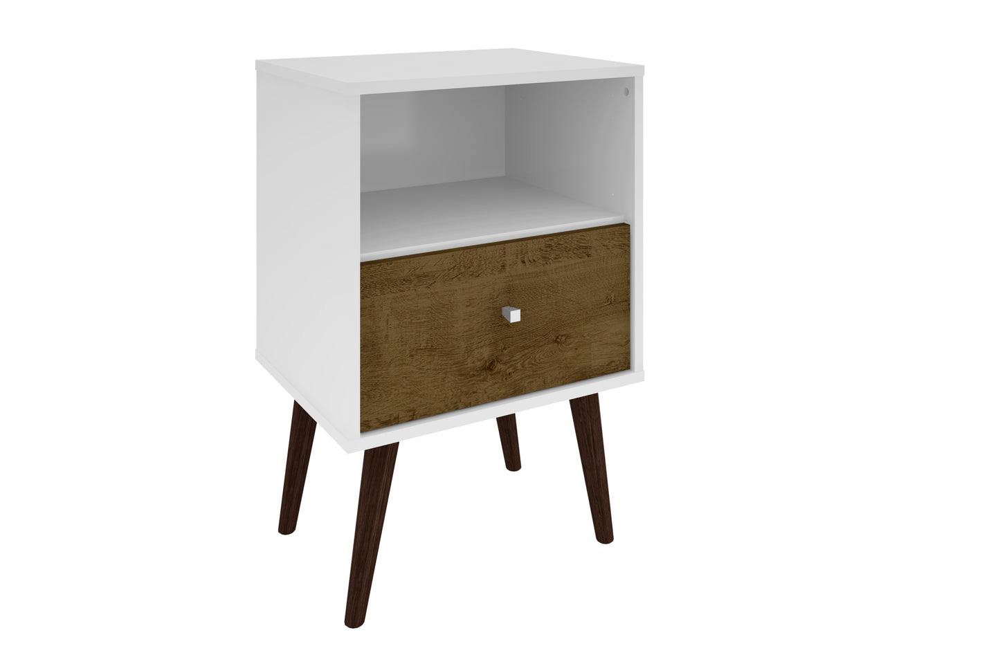 Liberty Mid-Century Modern 18" Nightstand in White and Rustic Brown (1-Drawer) 203AMC69