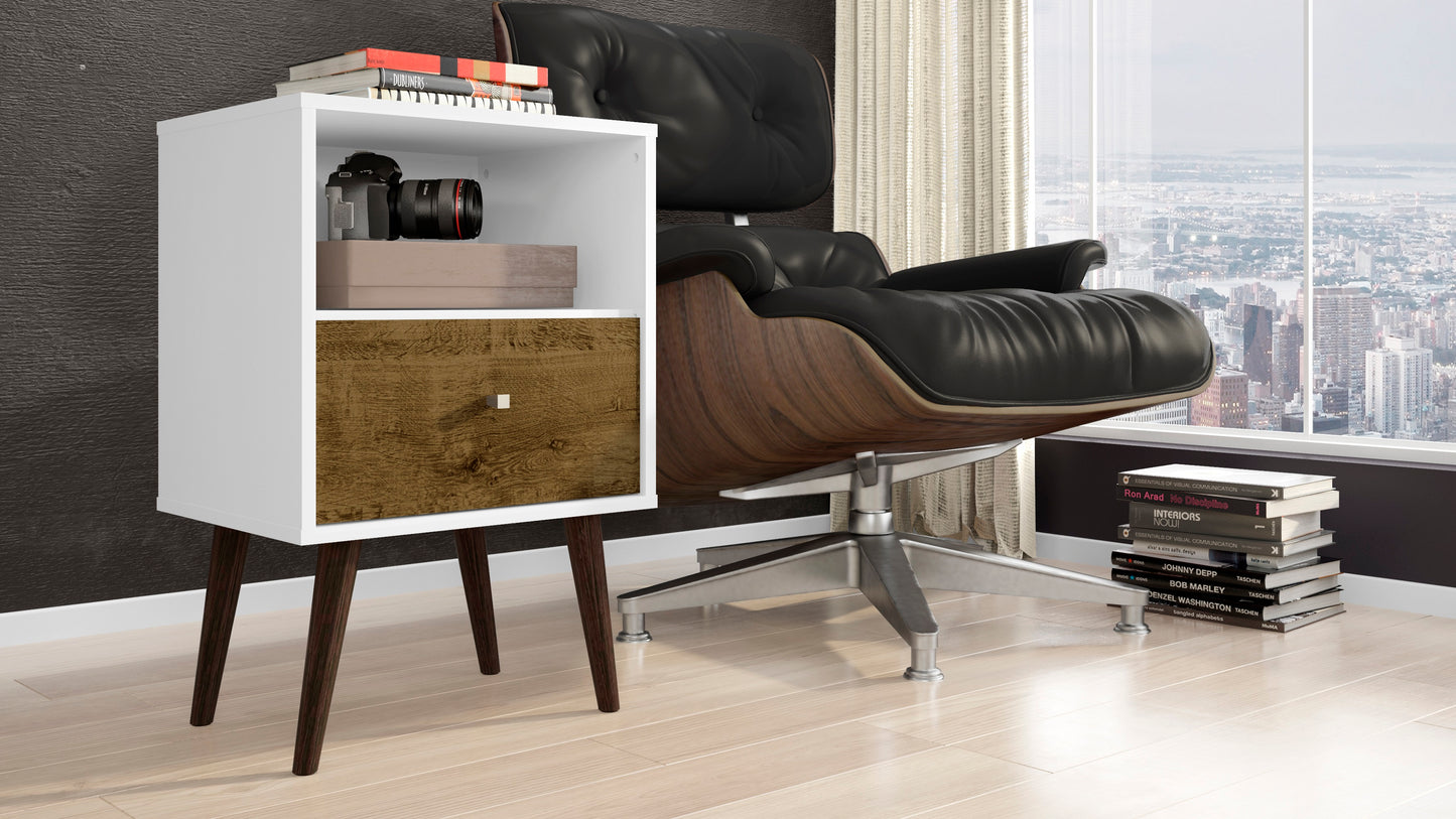Liberty Mid-Century Modern 18" Nightstand in White and Rustic Brown (1-Drawer) 203AMC69
