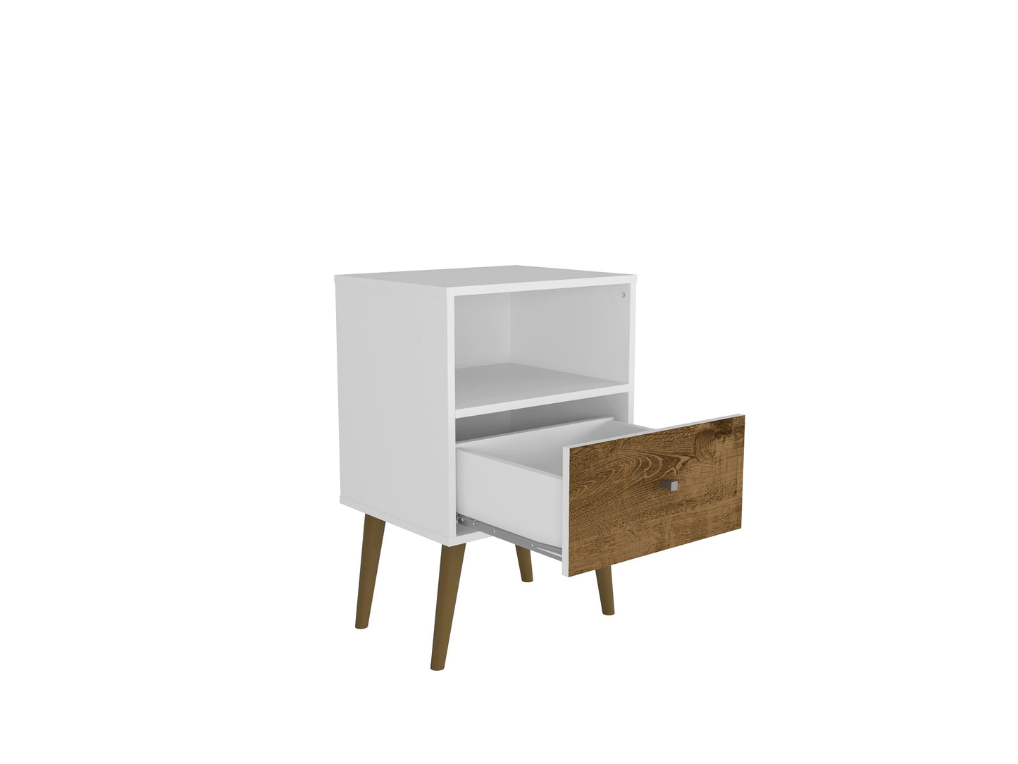 Liberty Mid-Century Modern 18" Nightstand in White and Rustic Brown (1-Drawer) 203AMC69