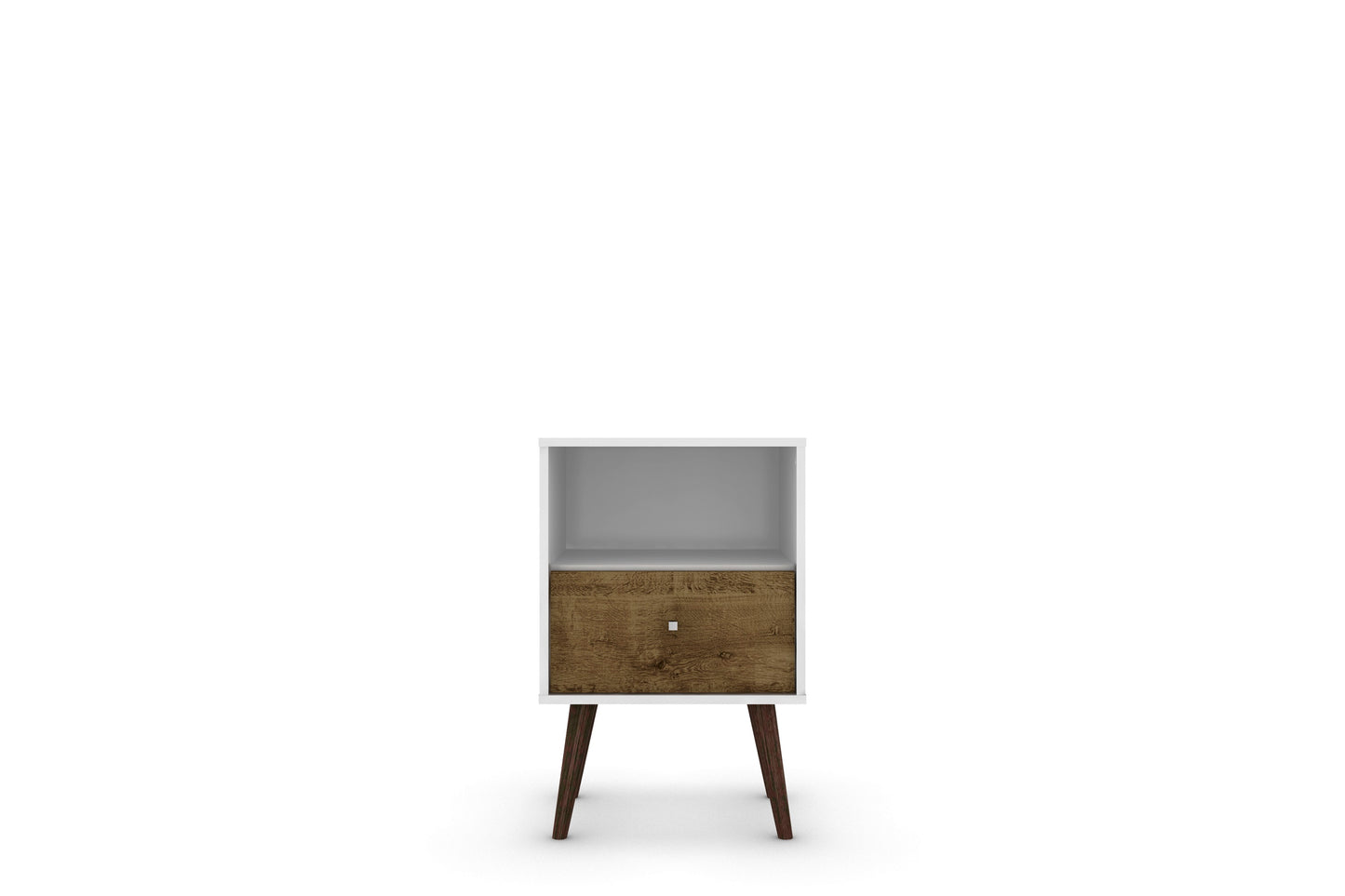 Liberty Mid-Century Modern 18" Nightstand in White and Rustic Brown (1-Drawer) 203AMC69