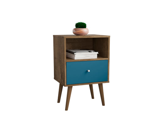Liberty Mid-Century Modern 18" Nightstand in Rustic Brown and Blue Slate (1-Drawer) 203AMC93