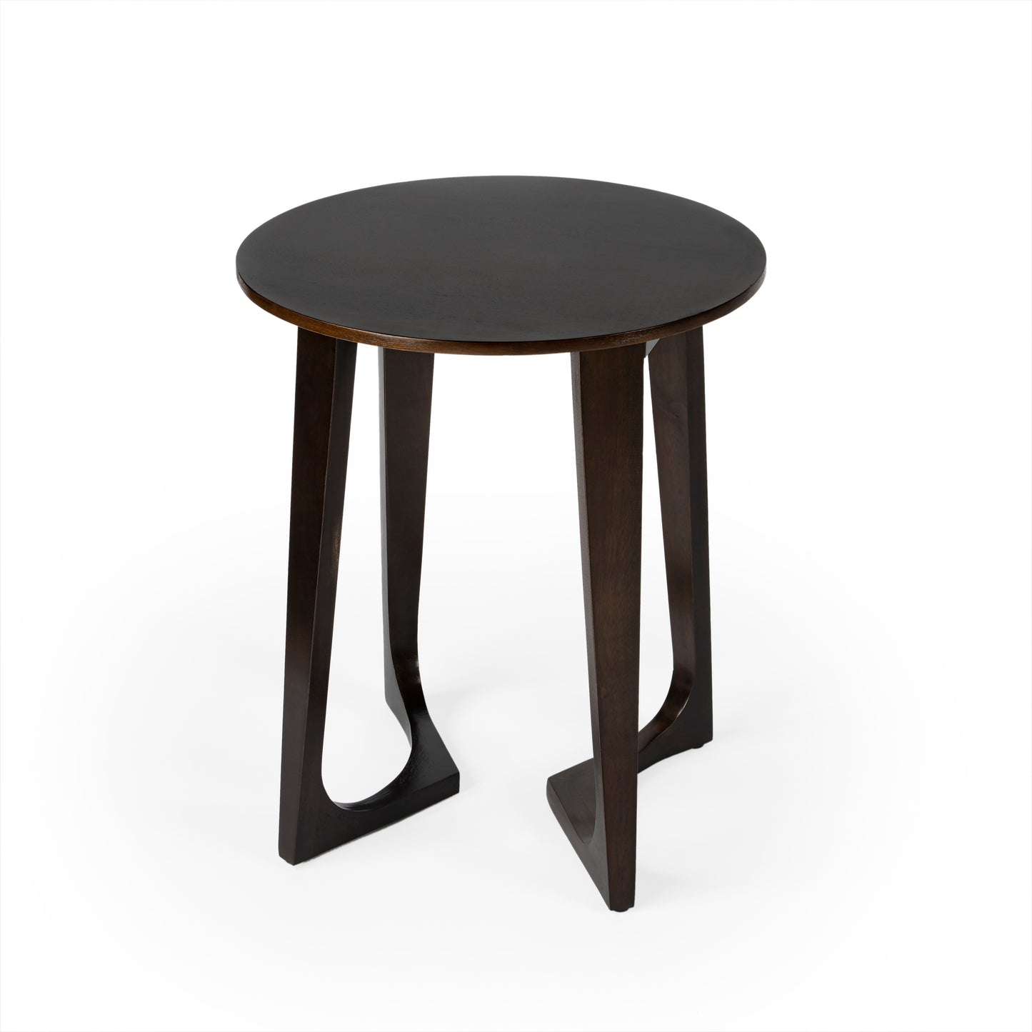 Butler Specialty Company Devin 19.5 in. W Round Solid Wood Mid Century Side Table with 2 Sled Legs, Dark Brown