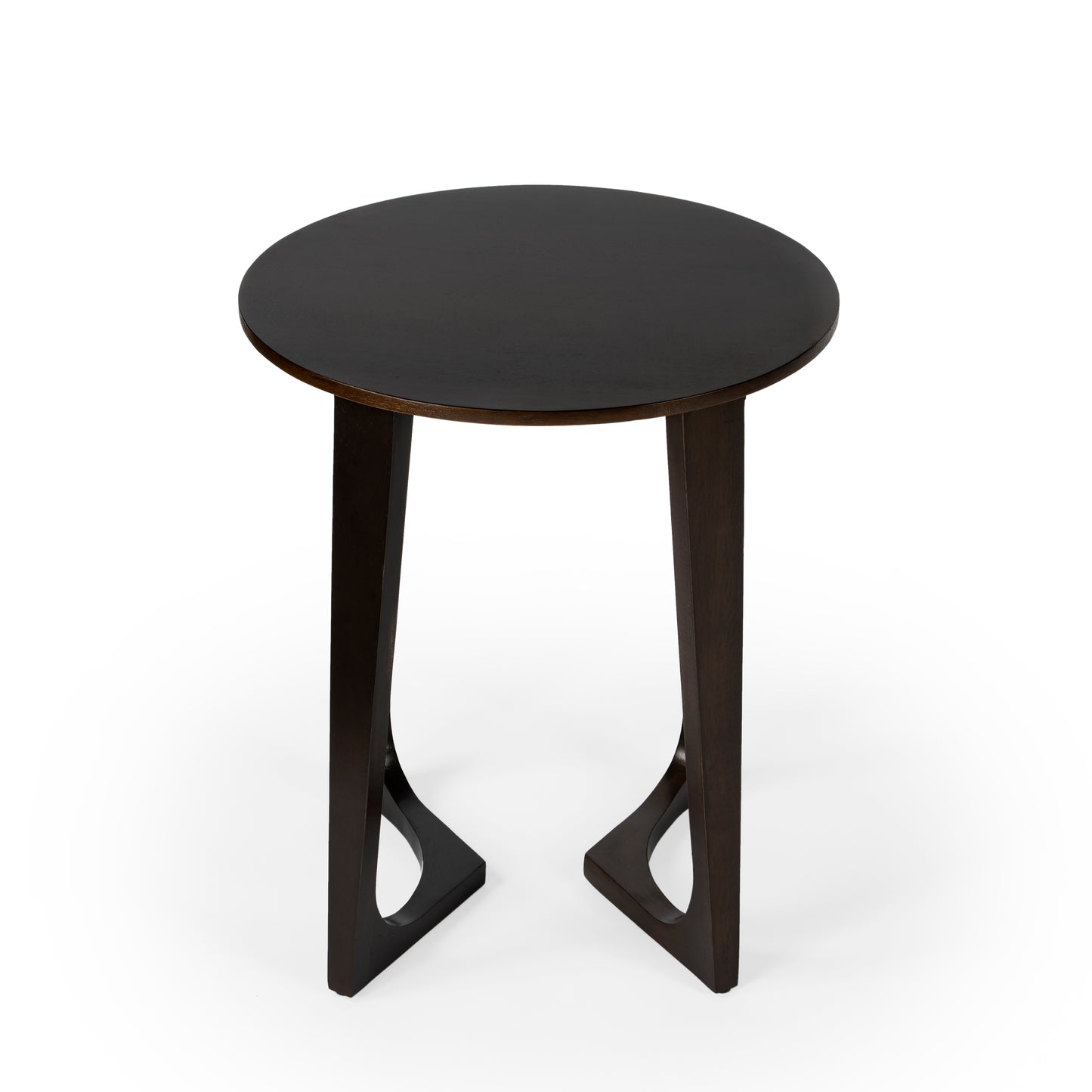Butler Specialty Company Devin 19.5 in. W Round Solid Wood Mid Century Side Table with 2 Sled Legs, Dark Brown