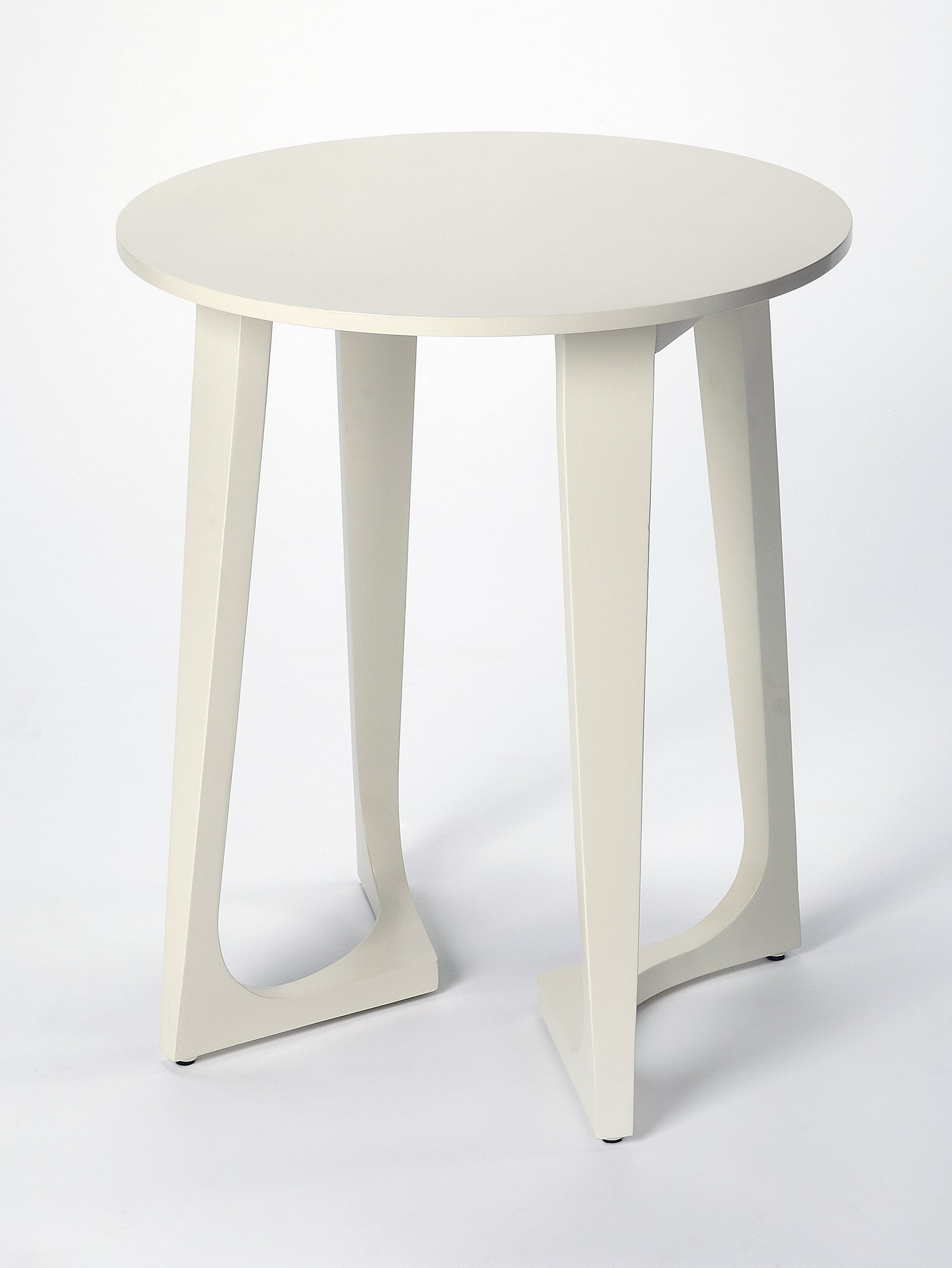 Butler Specialty Company Devin 19.5 in. W Round Solid Wood Mid Century Side Table with 2 Sled Legs, White