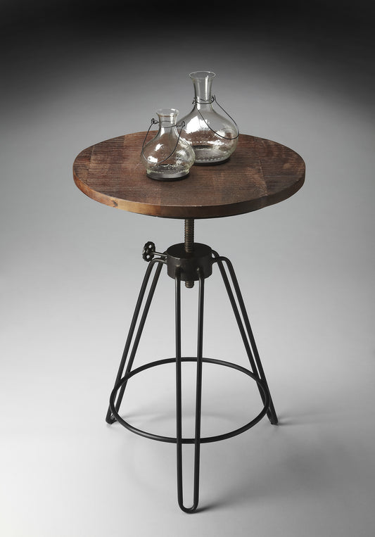 Butler Specialty Company Trenton 22 in. W Round Metal and Wood Industrial Adjustble Height Side Table with Tripod Base, Multi-Color