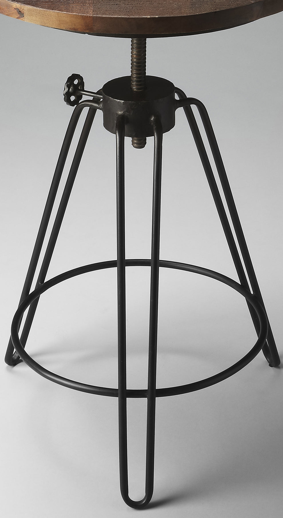 Butler Specialty Company Trenton 22 in. W Round Metal and Wood Industrial Adjustble Height Side Table with Tripod Base, Multi-Color