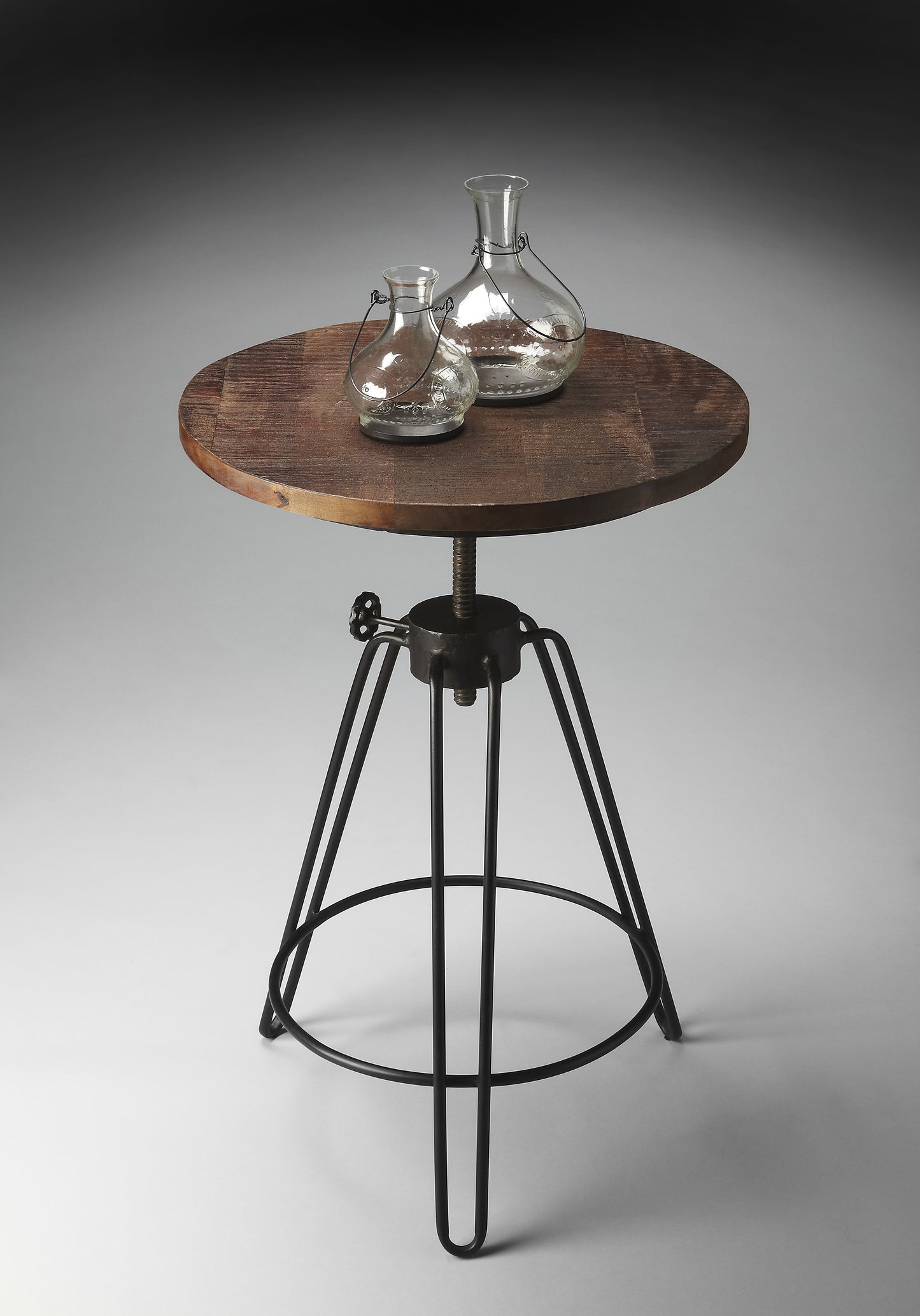 Butler Specialty Company Trenton 22 in. W Round Metal and Wood Industrial Adjustble Height Side Table with Tripod Base, Multi-Color