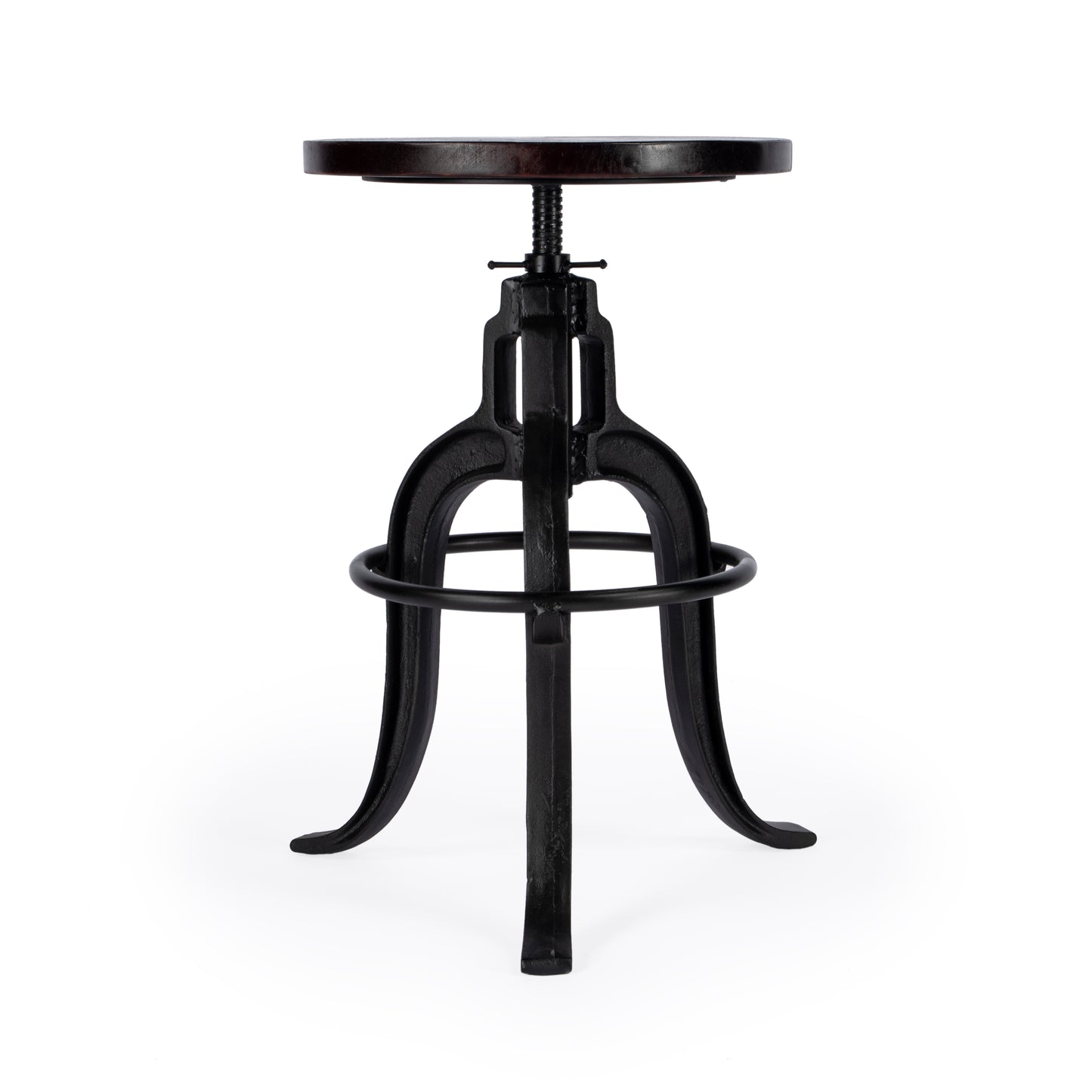 Butler Specialty Company Gladney 28.25 in. Seat Height Round Iron and Wood Adjustable Height Backless Bar Stool with Foot Rest, Multi-Color