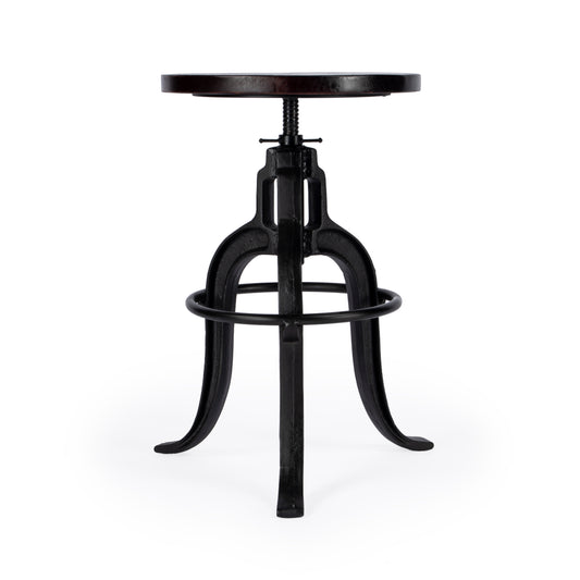 Butler Specialty Company Gladney 28.25 in. Seat Height Round Iron and Wood Adjustable Height Backless Bar Stool with Foot Rest, Multi-Color