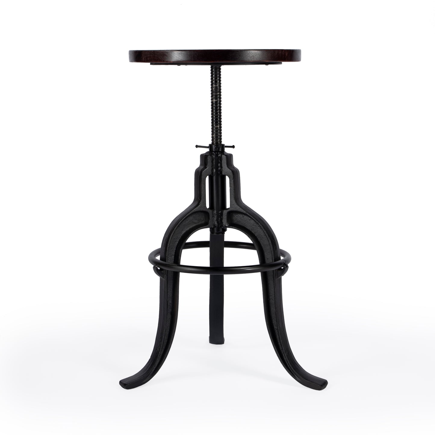 Butler Specialty Company Gladney 28.25 in. Seat Height Round Iron and Wood Adjustable Height Backless Bar Stool with Foot Rest, Multi-Color