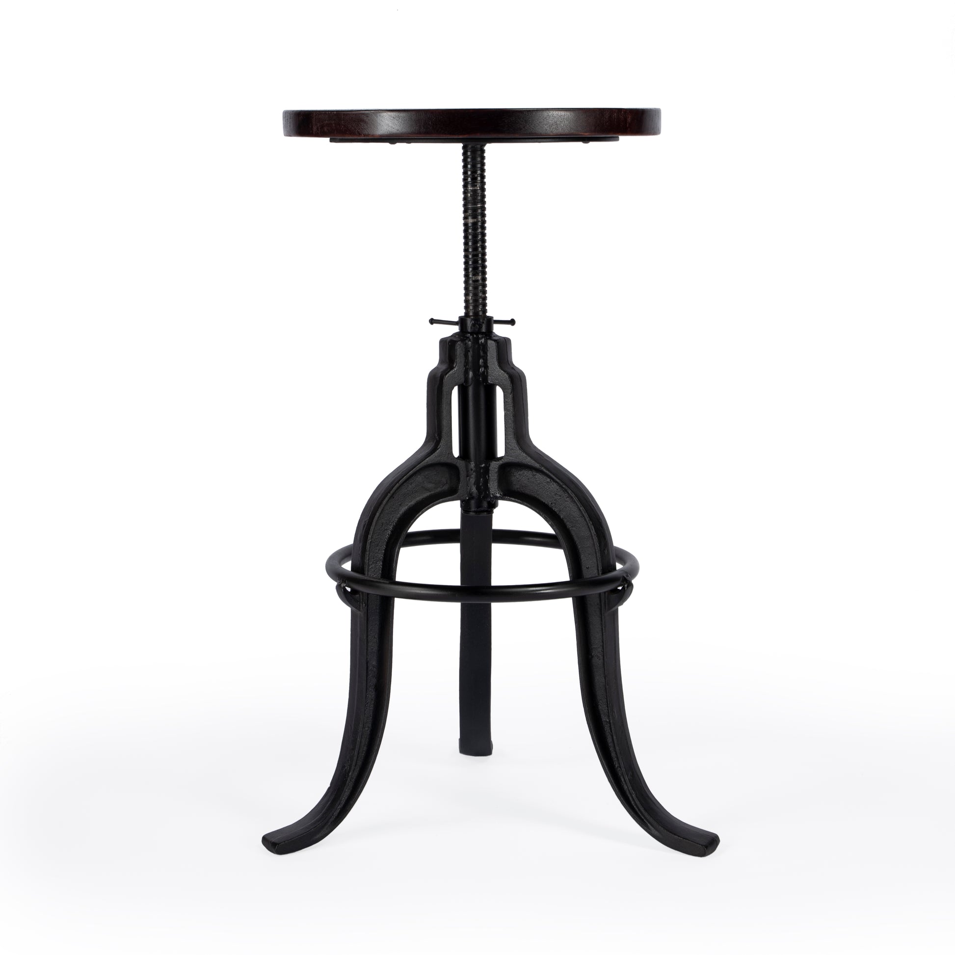 Butler Specialty Company Gladney 28.25 in. Seat Height Round Iron and Wood Adjustable Height Backless Bar Stool with Foot Rest, Multi-Color
