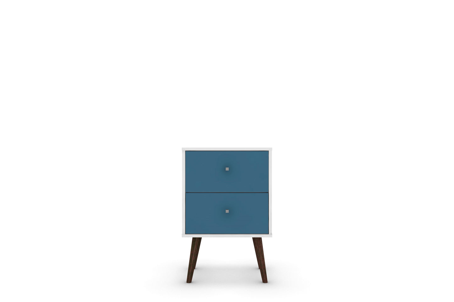 Manhattan Comfort Liberty Mid-Century Modern Nightstand 2.0 with 2 Full Extension Drawers in White and Aqua Blue with Solid Wood Legs 204AMC64