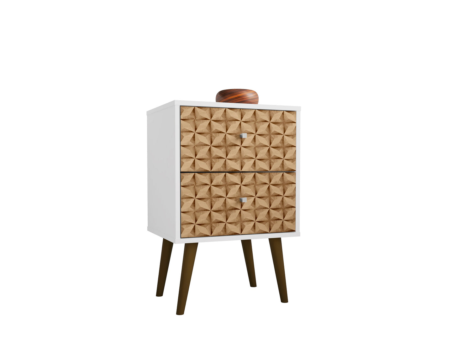Manhattan Comfort Liberty Mid-Century Modern Nightstand 2.0 with 2 Full Extension Drawers in White and 3D Brown Prints 204AMC67