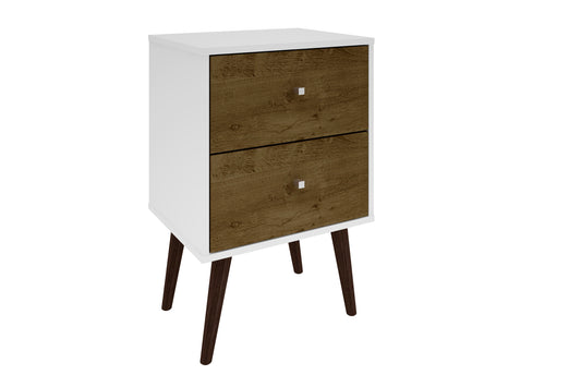 Liberty Mid-Century Modern 18" Nightstand in White and Rustic Brown (2-Drawer) 204AMC69