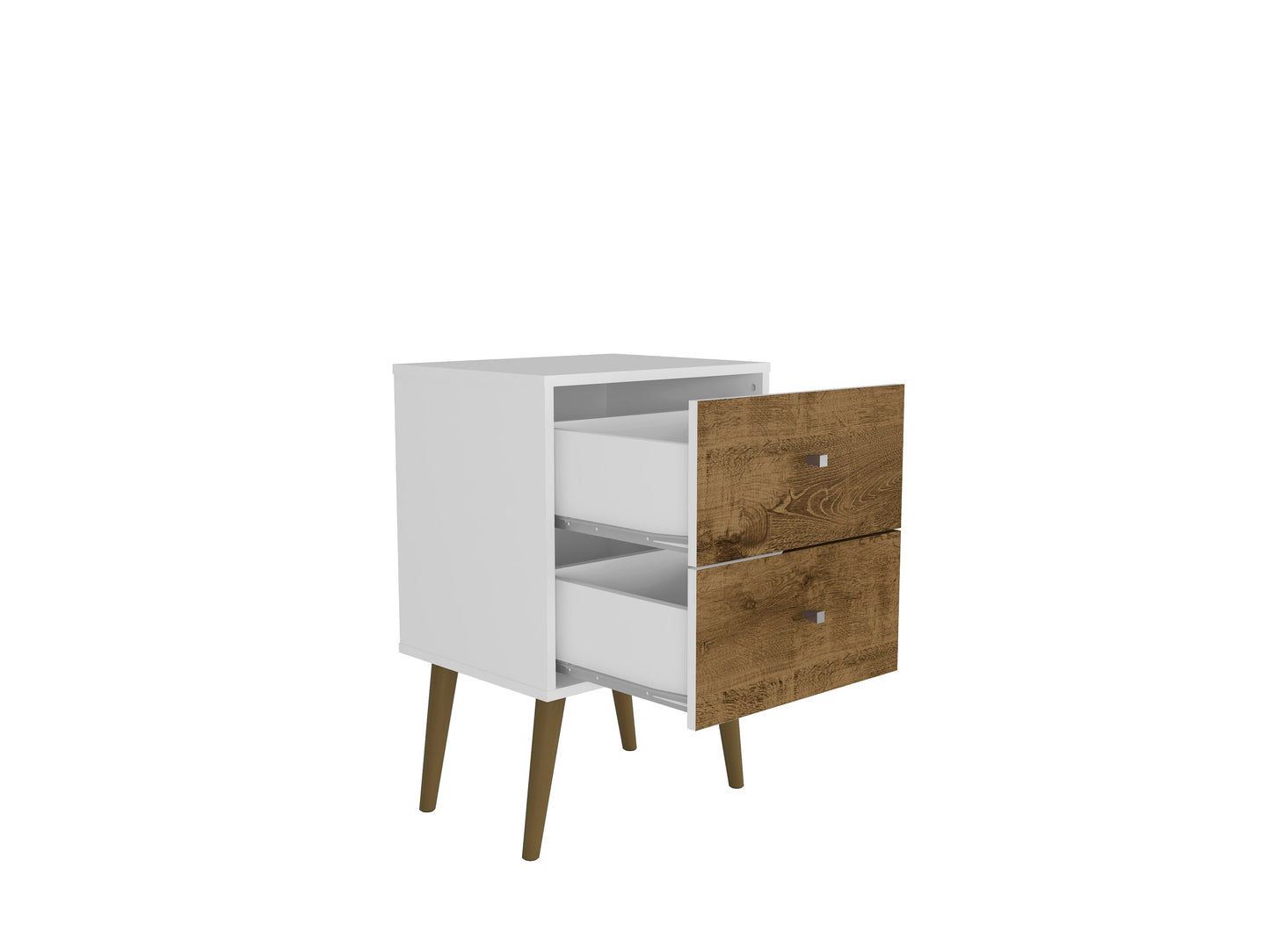 Manhattan Comfort Liberty Mid-Century Modern Nightstand 2.0 with 2 Full Extension Drawers in White and Rustic Brown with Solid Wood Legs 204AMC69