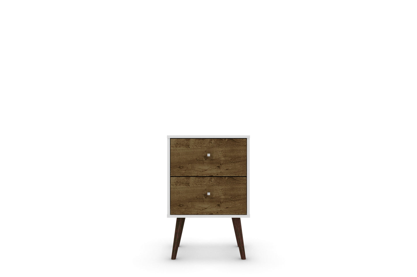Manhattan Comfort Liberty Mid-Century Modern Nightstand 2.0 with 2 Full Extension Drawers in White and Rustic Brown with Solid Wood Legs 204AMC69