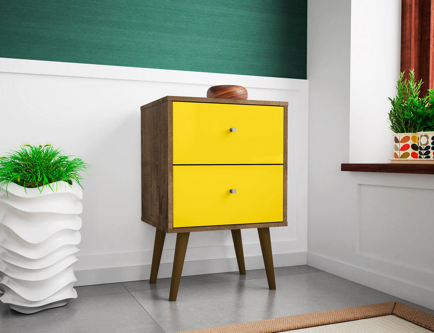 Liberty Mid-Century Modern 18" Nightstand in Rustic Brown and Yellow (2-Drawer) 204AMC94