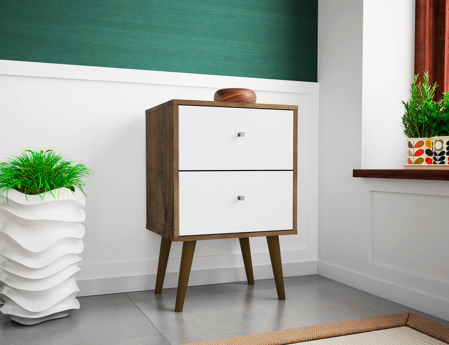 Liberty Mid-Century Modern 18" Nightstand in Rustic Brown and White (2-Drawer) 204AMC96