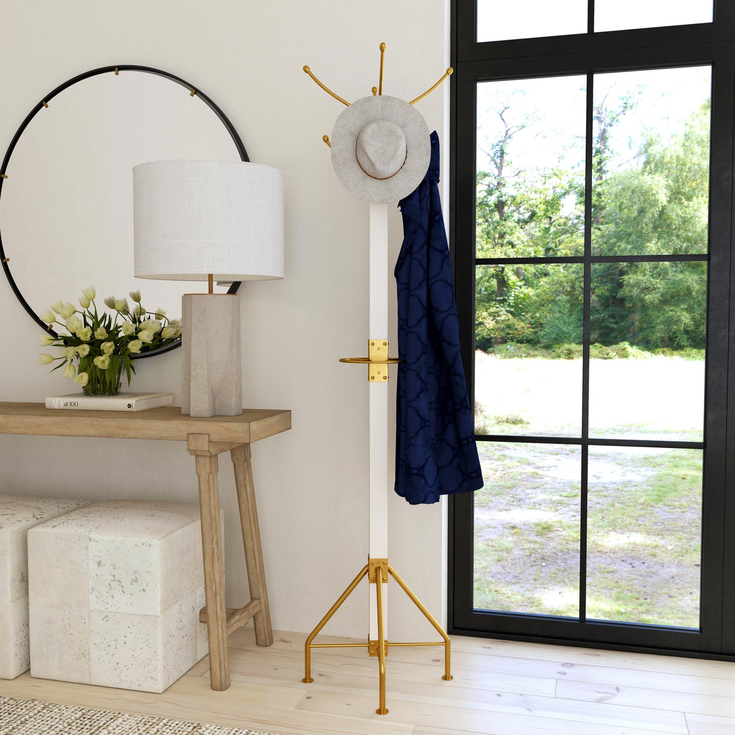 Logan Square & Coat Rack/Tree in Gold,White  2059126