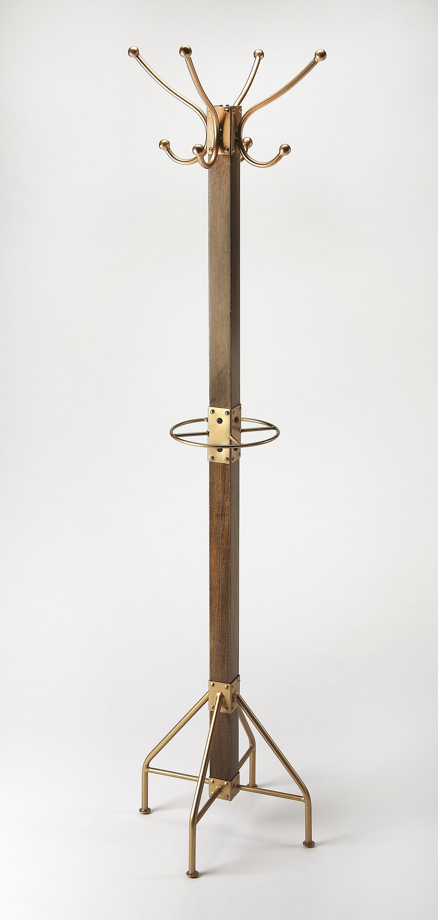 Logan Square Wood & Antique Coat Rack/Tree in Medium Brown 2059226