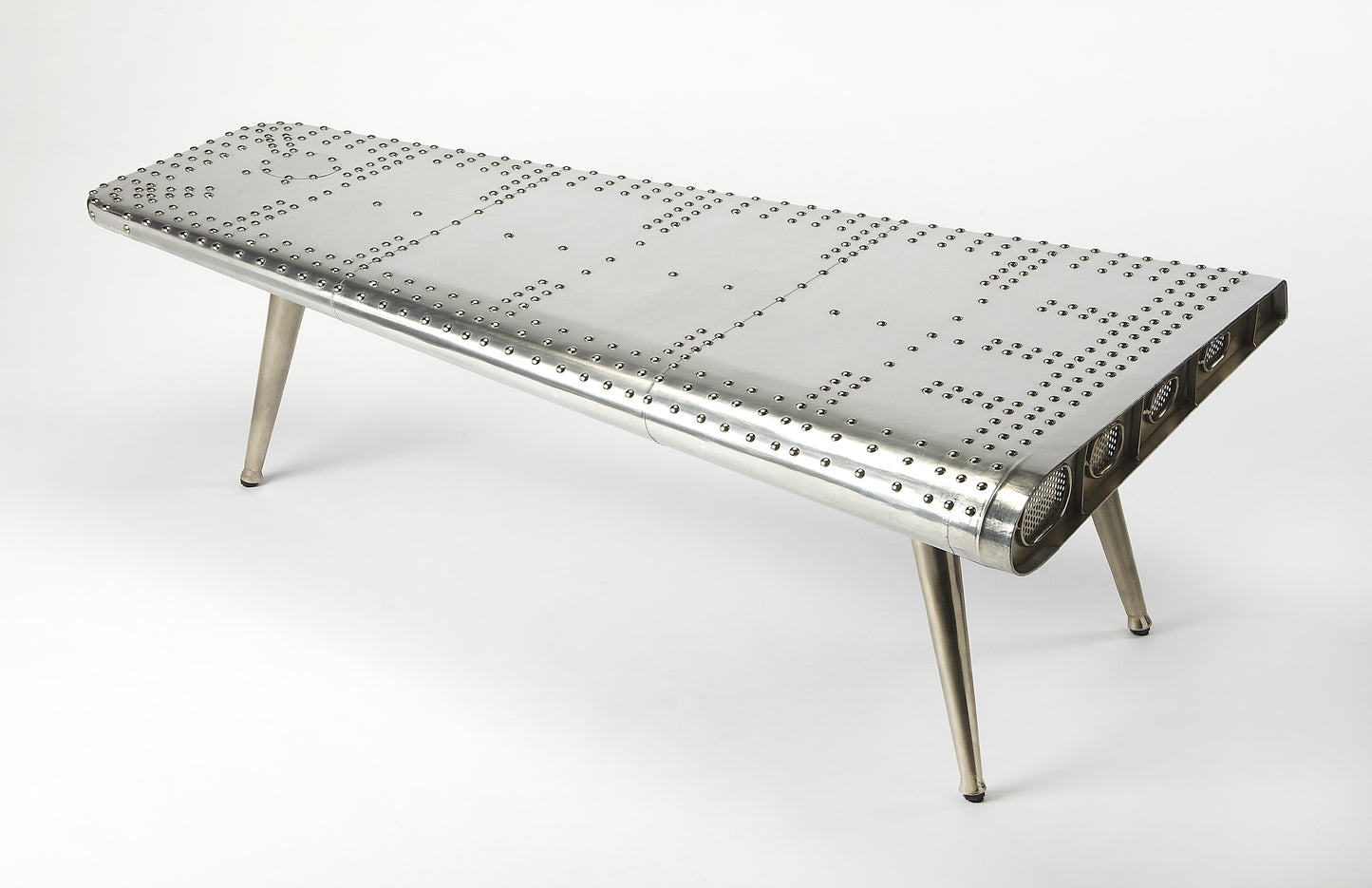 Butler Specialty Company Midway 59.5 in. W Triangular Novelty Metal and Wood Aviator Themed Coffee Table, Silver