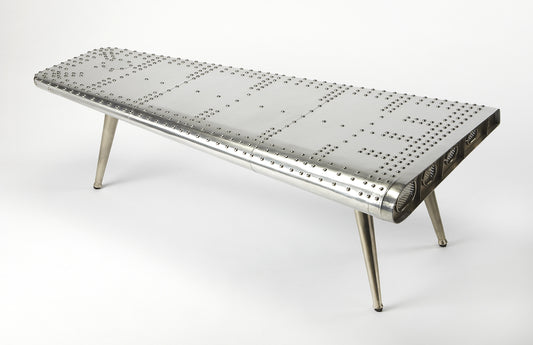 Butler Specialty Company Midway 59.5 in. W Triangular Novelty Metal and Wood Aviator Themed Coffee Table, Silver